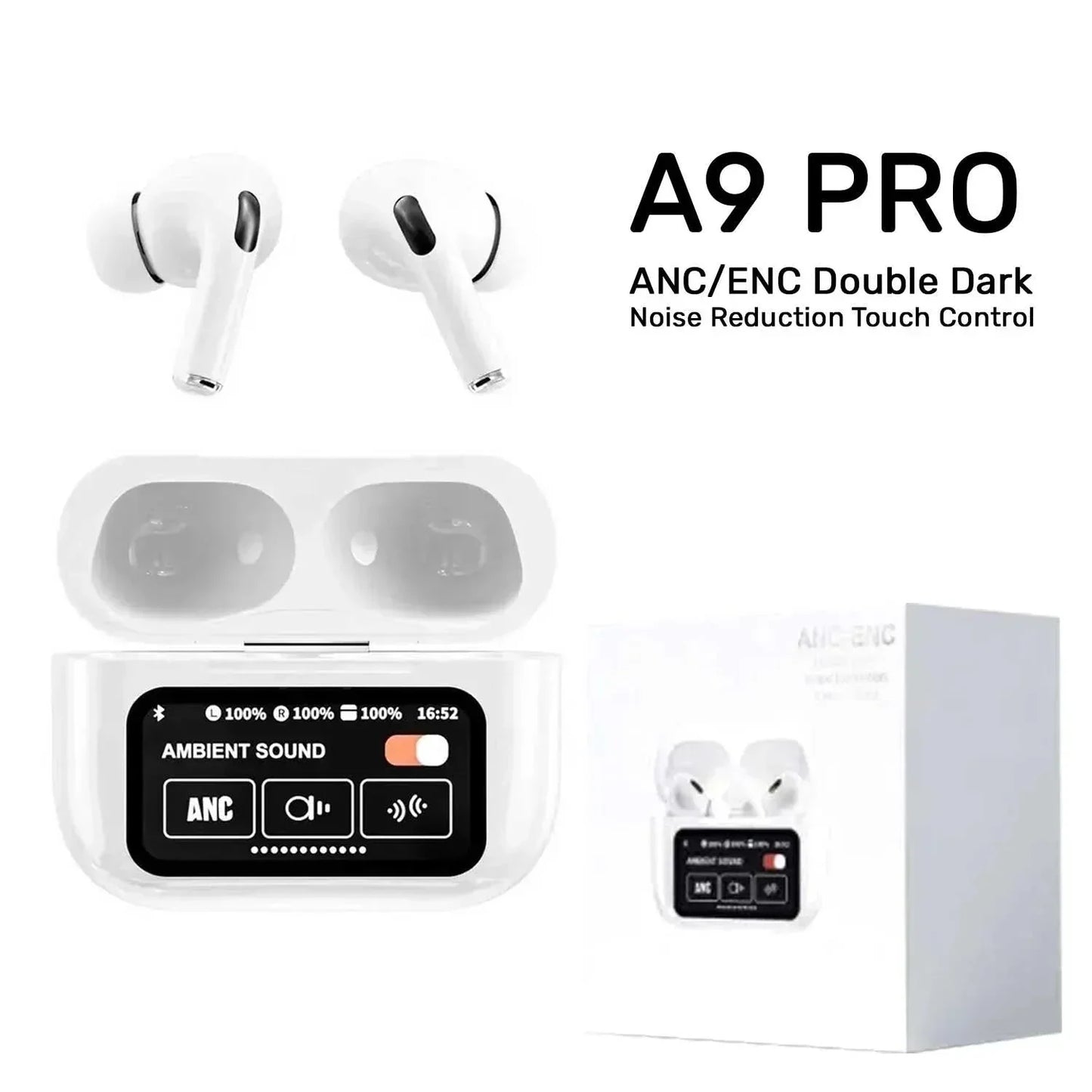 ANC/ENC A9 Airpods Touch Screen Wireless  Pro Earbuds